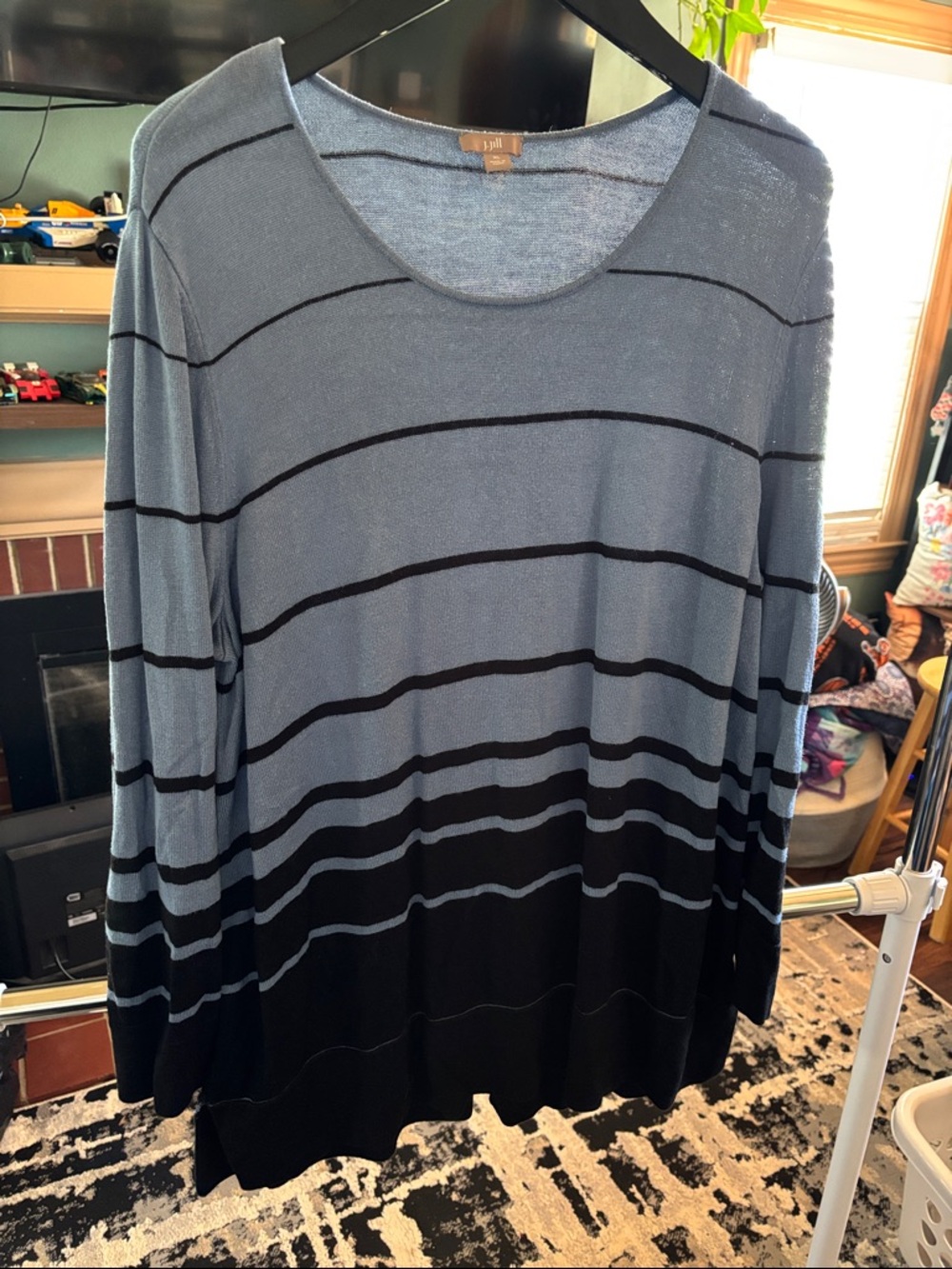 J. Jill Blue and Black Striped Knit Top